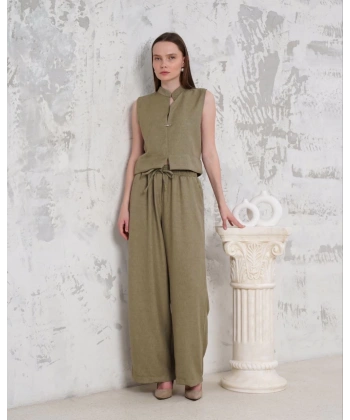 BİÇOMİ Broşlu yelek pantolon takım haki s255821