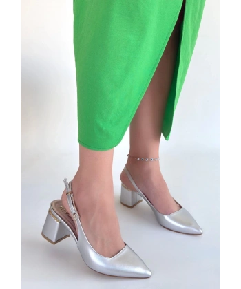 BİÇOMİ Buant Gümüş Cilt Topuklu Ayakkabı