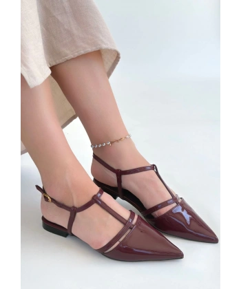 BİÇOMİ Canca Bordo Rugan Babet Ayakkabı