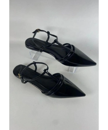 BİÇOMİ Canca Siyah Rugan Babet Ayakkabı