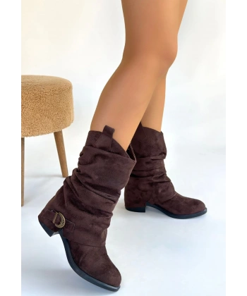 BİÇOMİ Canty Kahverengi Süet Körüklü Topuklu Çizme