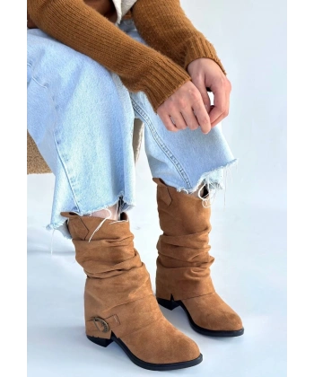 BİÇOMİ Canty Taba Süet Körüklü Topuklu Çizme