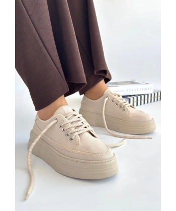 BİÇOMİ Carin Bej Keten Bağcıklı Spor Ayakkabı