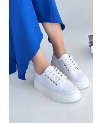 BİÇOMİ Carin Beyaz Keten Bağcıklı Spor Ayakkabı