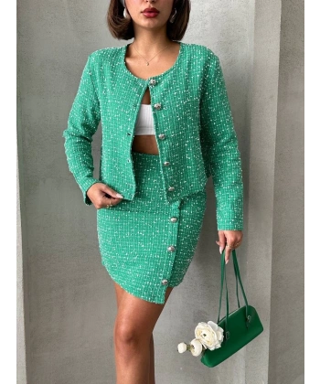 BİÇOMİ Ceketli etek takım chl kumaş yeşil h24443