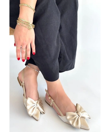 BİÇOMİ Cenya Bej Saten Babet Ayakkabı