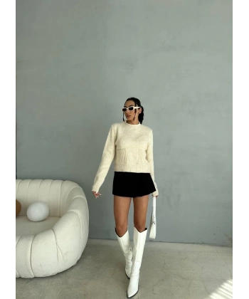 BİÇOMİ Cepli triko kazak krem