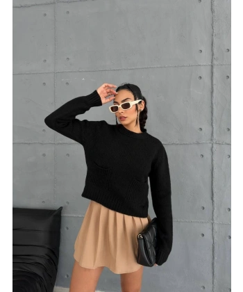 BİÇOMİ Cepli triko kazak siyah