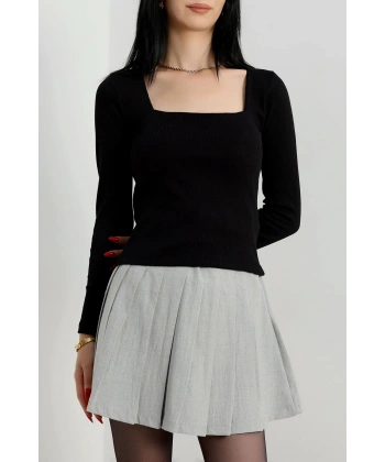 BİÇOMİ Çerçeve yaka kaşkorse bluz siyah