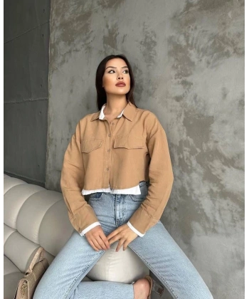 BİÇOMİ Çift renkli kısa gömlek vizonbeyaz s4021