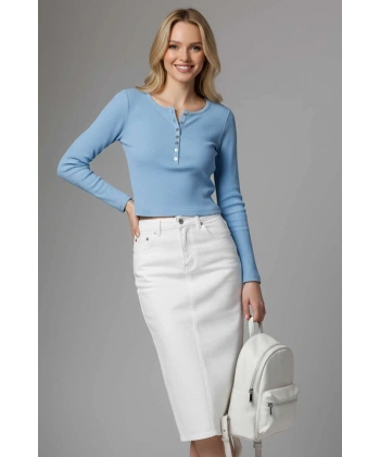 BİÇOMİ Çıtçıt Detaylı Bluz Mavi T4343