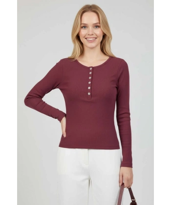 BİÇOMİ Çıtçıt Detaylı Bluz Mürdüm T4343