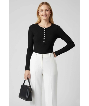 BİÇOMİ Çıtçıt Detaylı Bluz Siyah T4343