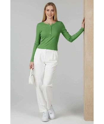 BİÇOMİ Çıtçıt Detaylı Bluz Yeşil T4343