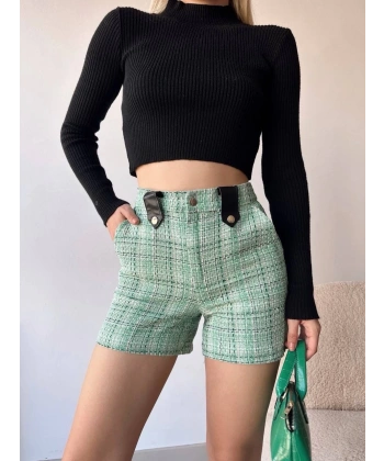 BİÇOMİ Çıtçıtlı siyah köprü tüvit şort yeşil