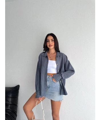 BİÇOMİ Çizgili oversize gömlek