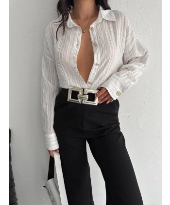 BİÇOMİ Çizgili oversize gömlek