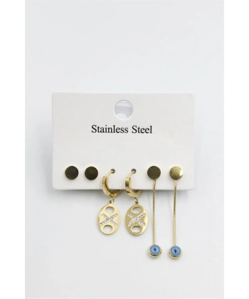 biçomi Çoklu Nazar Küpe - Altın