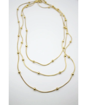 biçomi Çoklu Zincir Toplu Çelik Kolye - Altın