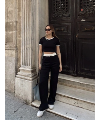 BİÇOMİ Crop pantolon biyeli takım siyah