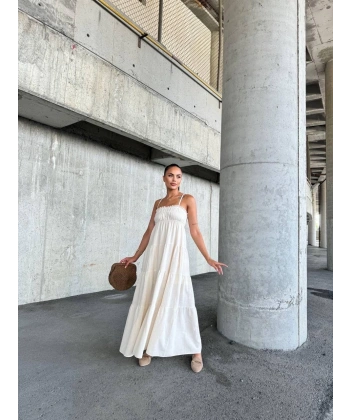 BİÇOMİ Dantelli askılı keten elbise s4310