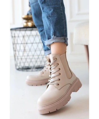 BİÇOMİ Daum Bej Cilt Bağcıklı Bot