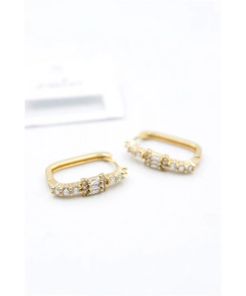 biçomi Dikdörgen Taşlı Küpe - Altın