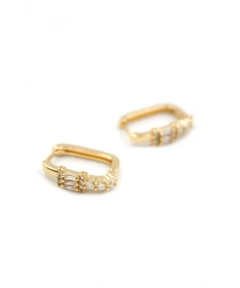 biçomi Dikdörtgen Taşlı Küpe - Altın