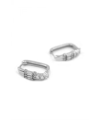 biçomi Dikdörtgen Taşlı Küpe - Gümüş