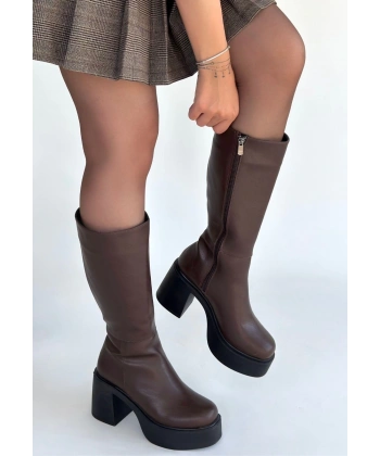 BİÇOMİ Disan Kahverengi Cilt Topuklu Çizme