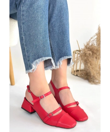 BİÇOMİ Doran Kırmızı Cilt Topuklu Ayakkabı