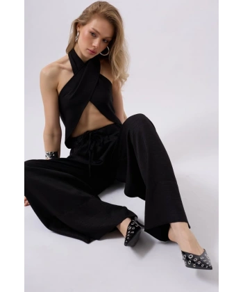 Biçomi Düşük Bel Oversize Keten Pantolon