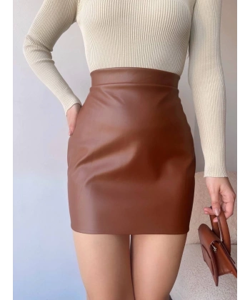 BİÇOMİ Düz deri etek taba h24468