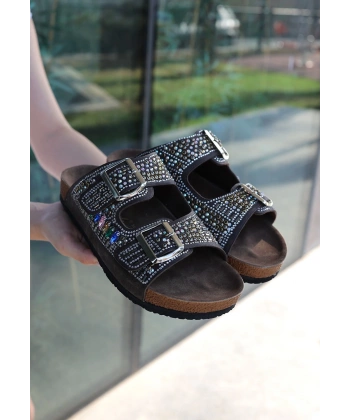 BİÇOMİ Edaj Kahverengi Nubuk Boncuk İşlemeli Terlik