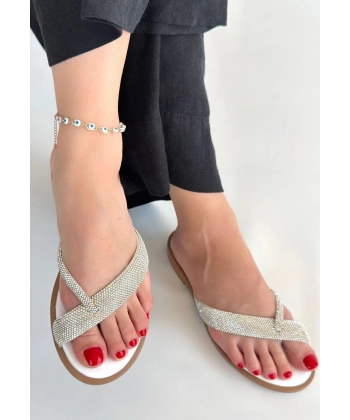 BİÇOMİ Eday Gümüş Boncuk İşlemeli Terlik