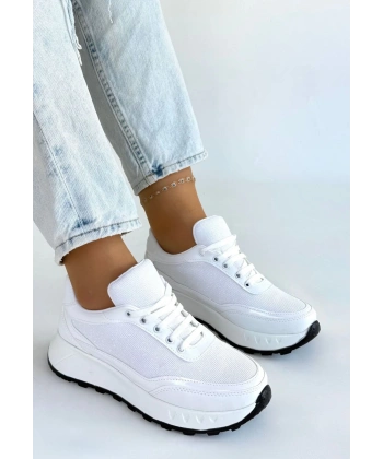 BİÇOMİ Edva Beyaz Cilt Bağcıklı Spor Ayakkabı