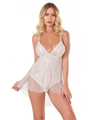 Bicomi Ekru Jakarlı Bodysuit Gecelik