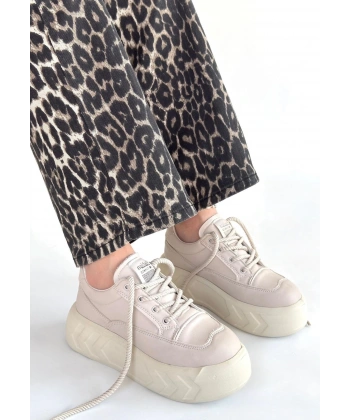 BİÇOMİ Emwa Bej Cilt Bağcıklı Spor Ayakkabı