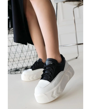 BİÇOMİ Emwa Siyah Cilt Bağcıklı Spor Ayakkabı