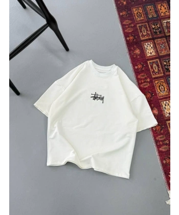 Biçomi Erkek Baskılı Oversize T-shirt - Beyaz