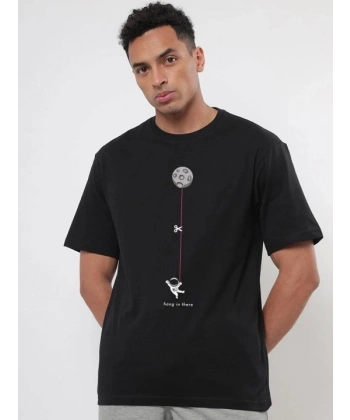 Biçomi Erkek Baskılı Oversize T-shirt - Siyah