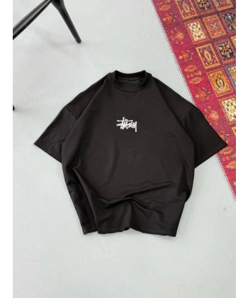 Biçomi Erkek Baskılı Oversize T-shirt - Siyah