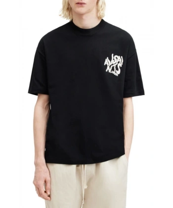 Biçomi Erkek Baskılı Oversize T-shirt - Siyah
