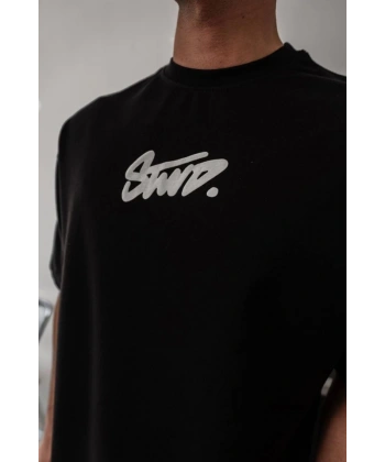 Biçomi Erkek Baskılı Oversize T-shirt - Siyah