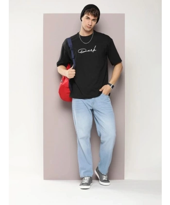 Biçomi Erkek Baskılı Oversize T-shirt - Siyah