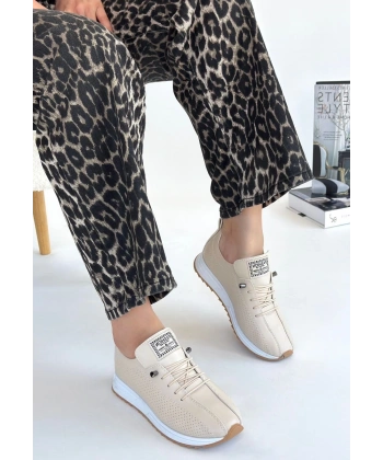 BİÇOMİ Fiert Bej Cilt Bağcıklı Spor Ayakkabı