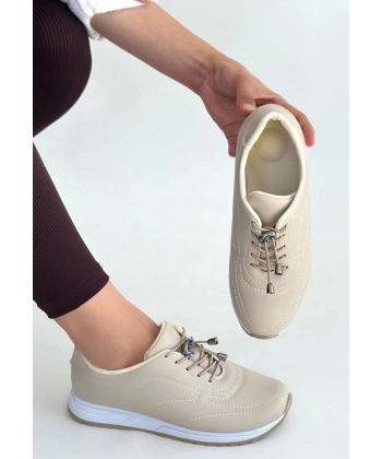 BİÇOMİ Finna Bej Cilt Bağcıklı Spor Ayakkabı