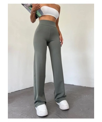 BİÇOMİ fitilli palazzo pantolon gri