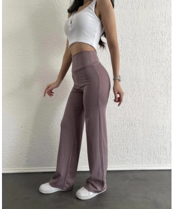 BİÇOMİ fitilli palazzo pantolon sütlükahve