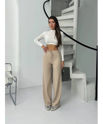 BİÇOMİ Fitilli şardonlu pantolon bej a4058